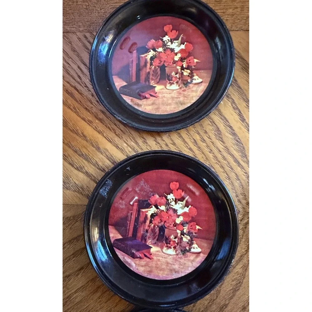 Vintage Metal Drink Coasters Silhouette Floral Designs Lot Of 9 Coasters